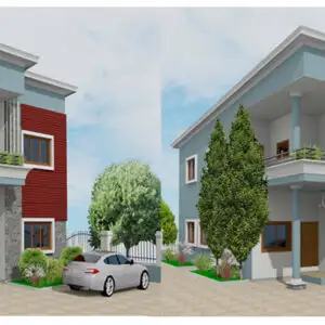 Modern Semi-Detached Apartment Building Designed with 2-bedroom apartments on every floor. 9 m × 10.2 m